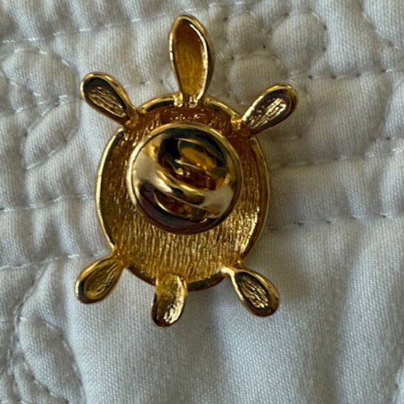 Christian Dior Turtle Lapel Pin Brooch with Rhinestone Crystals Signed - Picture 4 of 4